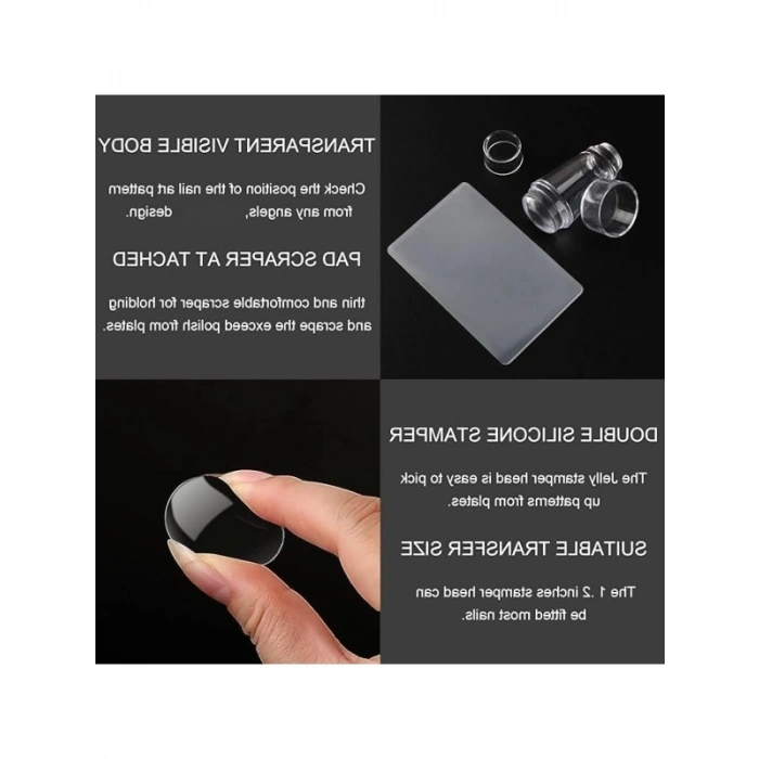 Şeffaf Silikon Nail Art Stamper Seti - Tırnak Baskı Aleti