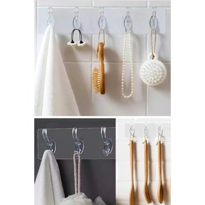 Şeffaf Yapışkanlı Duvar Askısı, 5li Set, Suya Dayanıklı