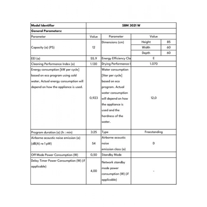 SEG Sbm 3021 W 3 Programlı Bulaşık Makinesi