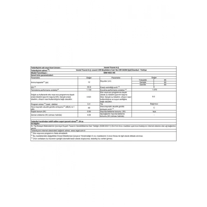 Seg SBM 4021 XIE 4 Programlı Bulaşık Makinesi