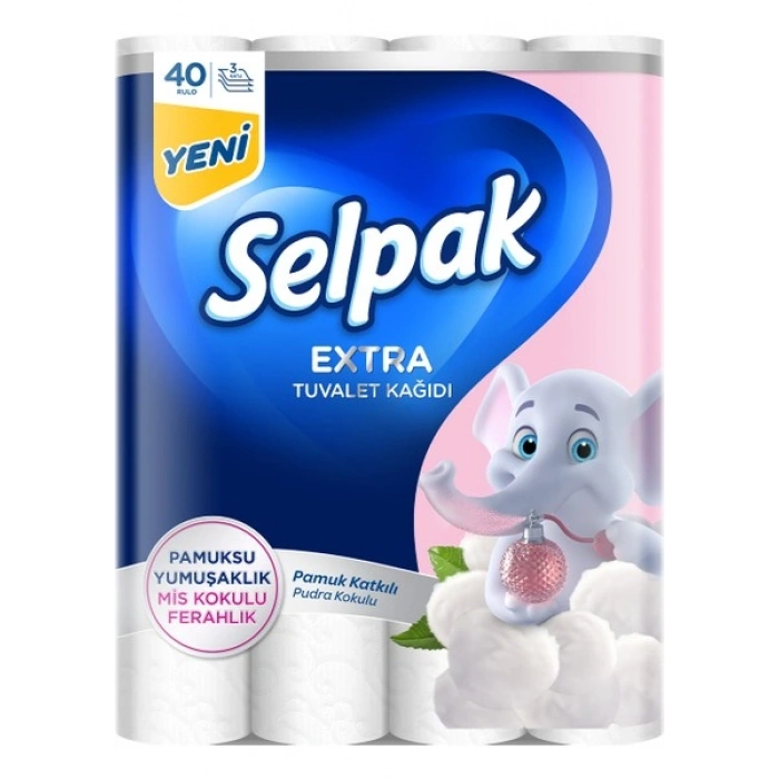 Selpak® Extra Pamuk Katkılı ve Pudra Kokulu 40lı Tuvalet Kağıdı