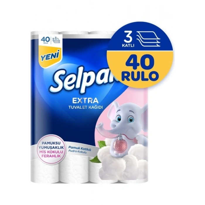Selpak® Extra Pamuk Katkılı ve Pudra Kokulu 40lı Tuvalet Kağıdı