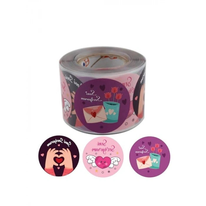 Seni Seviyorum Etiketi Seti, 500 Adet, 5 cm Çapında