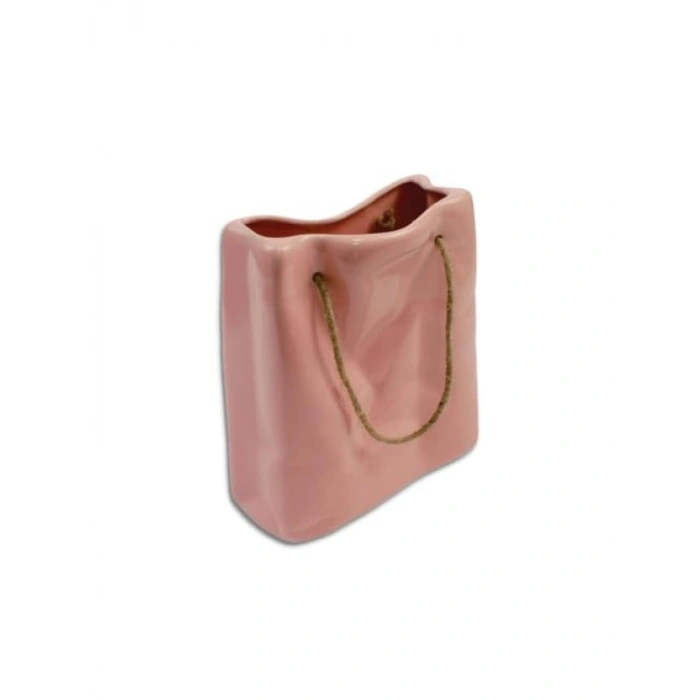 Seramik Çanta Şeklinde Dekoratif Vazo (Pembe)