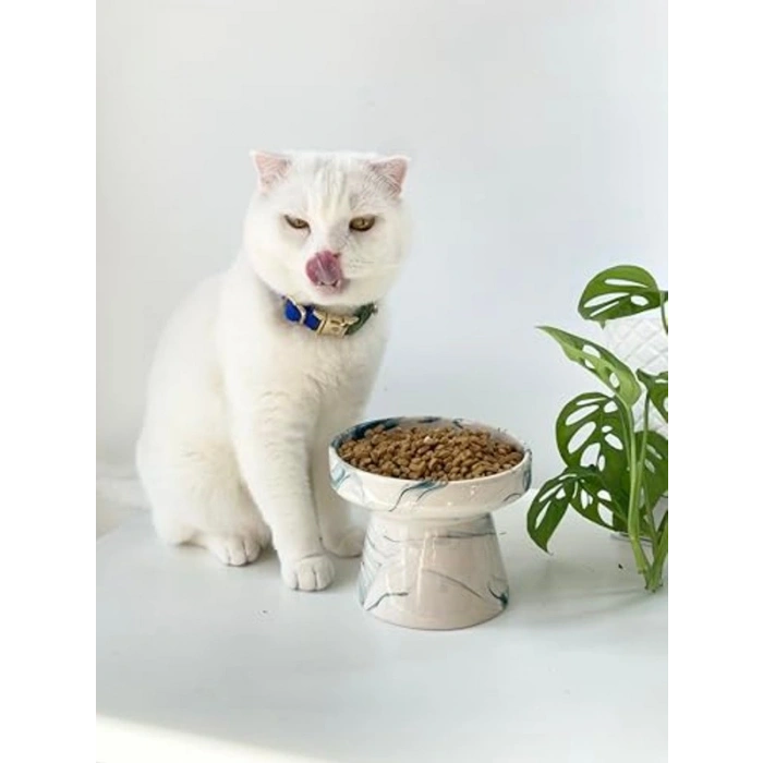 Seramik Kedi Ve Köpek Mama Su Kabı YEŞİL EBRU