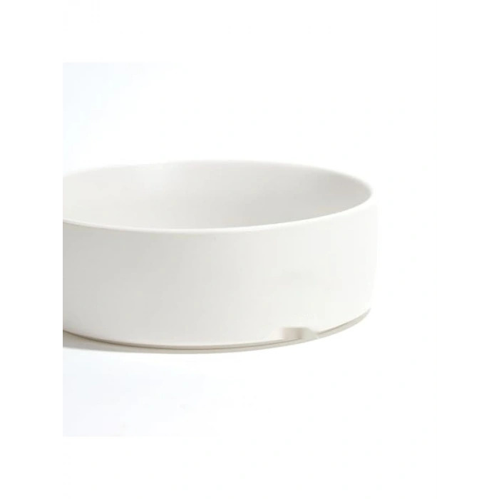 Seramik Mama Kabı ve Bamboo Stand Seti (2x850ml, Beyaz)