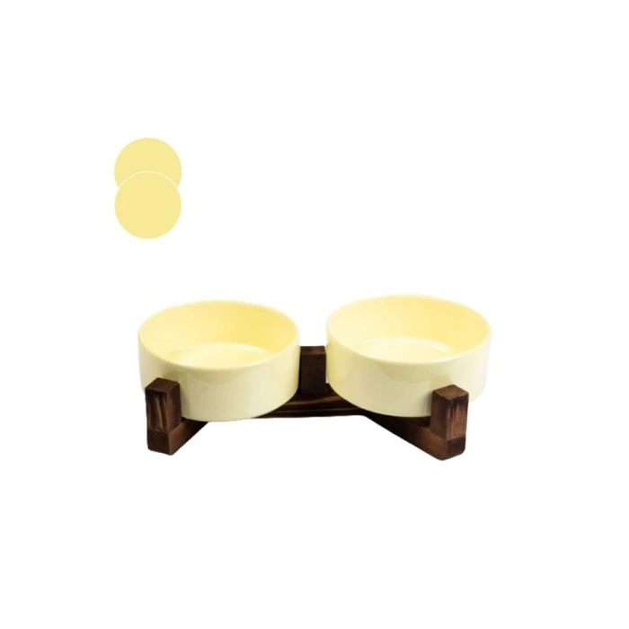 Seramik Mama ve Su Kabı Seti - 2li, Sarı