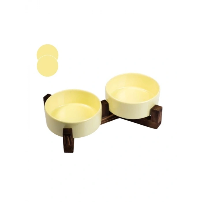 Seramik Mama ve Su Kabı Seti - 2li, Sarı