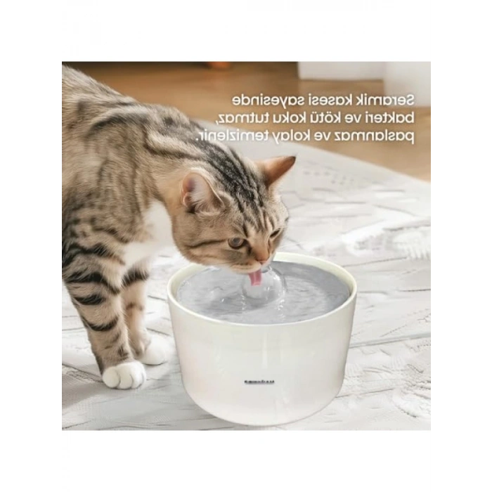 Seramik Otomatik Kedi Su Sebili, Ultra Sessiz, 2Lt Kapasiteli