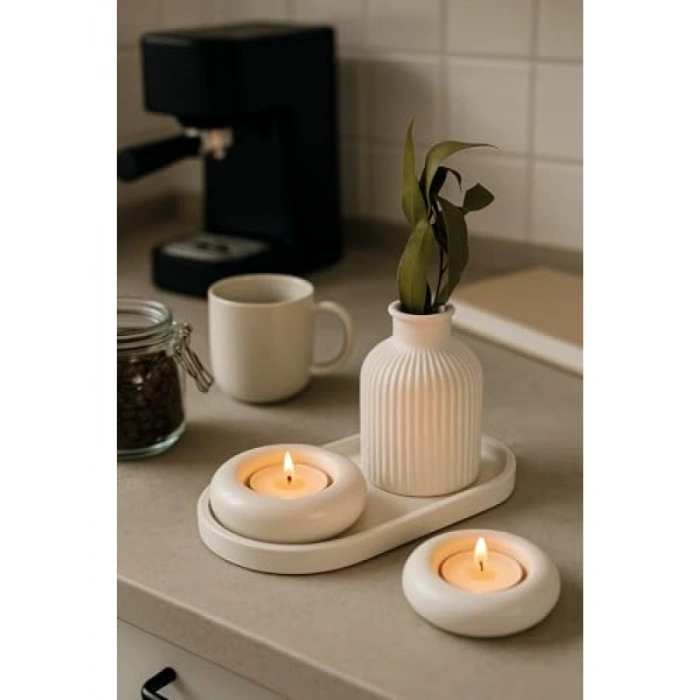 Seramik Vazo, Mumluk ve Tepsi Seti