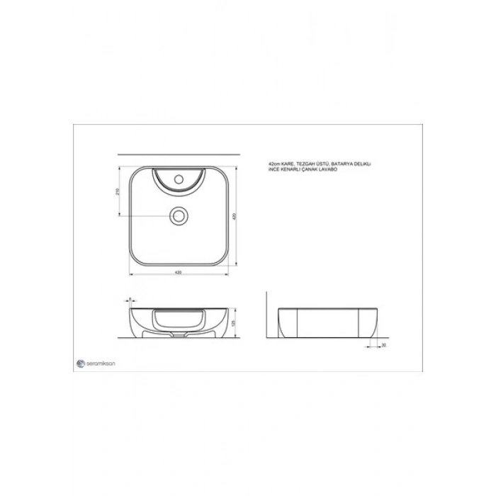Seramiksan Form Batarya Delikli Lavabo Kare 42 cm