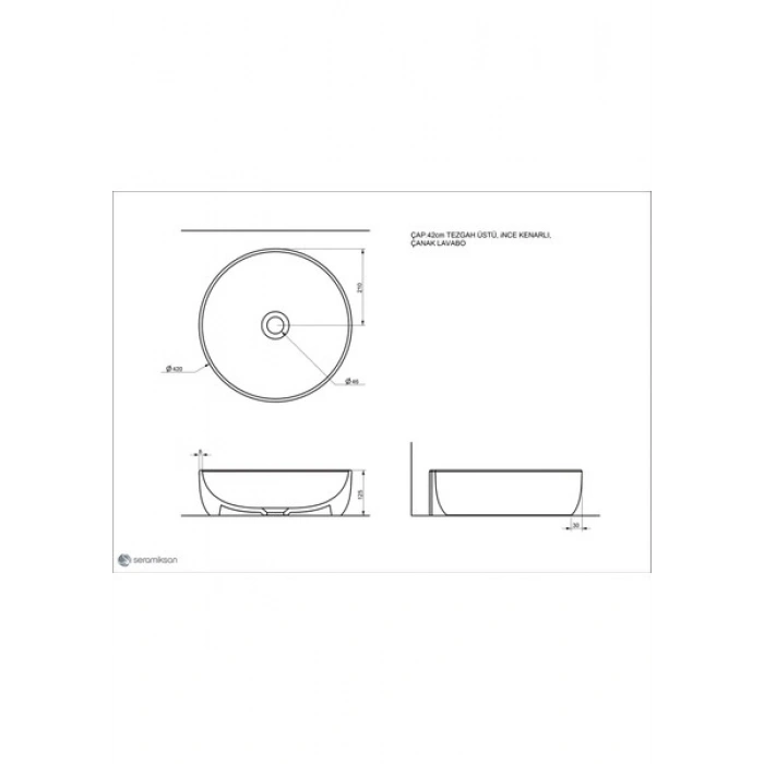 Seramiksan Sole Tezgah Üstü Lavabo 42 cm