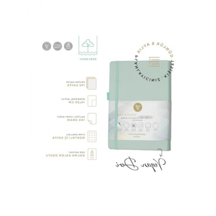 Sert Kapaklı Noktalı Defter, 14x20 cm - Mint Yeşil