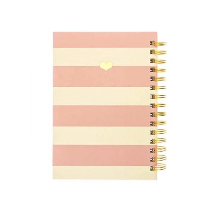 Sert Spiralli Günlük Defter, Altın Kalp Tasarım, 160 Sayfa