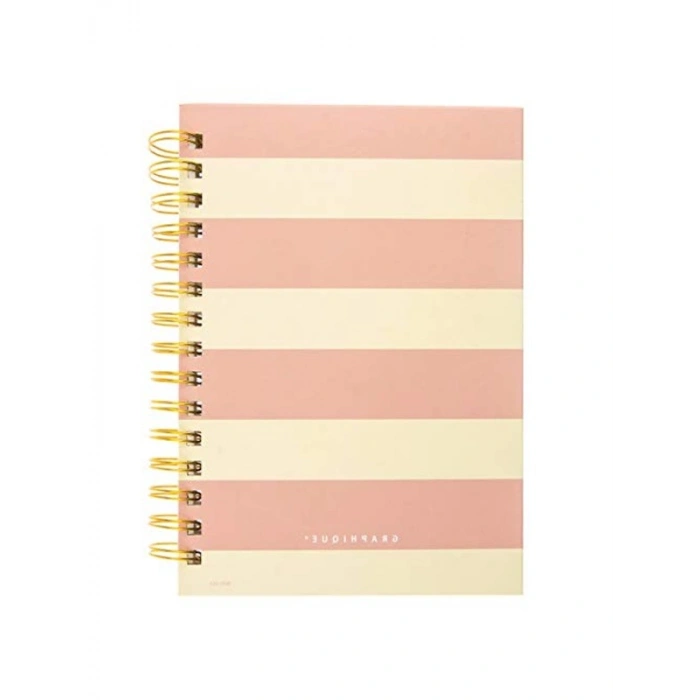 Sert Spiralli Günlük Defter, Altın Kalp Tasarım, 160 Sayfa