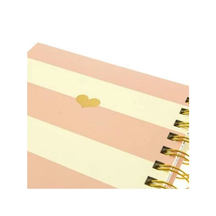 Sert Spiralli Günlük Defter, Altın Kalp Tasarım, 160 Sayfa