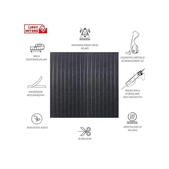 Ses Emici Dekoratif Akustik Panel, 45x90 cm, 2 Adet Antrasit Renkli