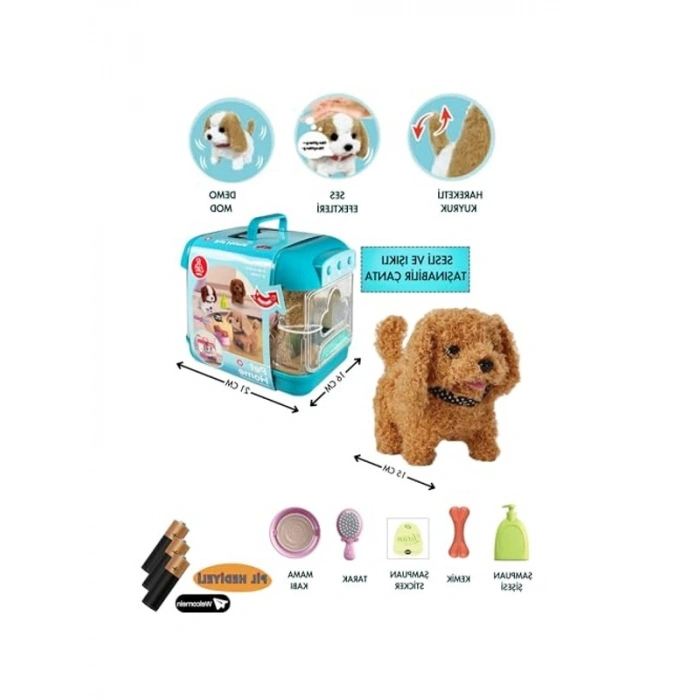 Sesli Işıklı Hareketli Köpek Oyuncak Seti - Taşıma Çantası ve Aksesuarlar
