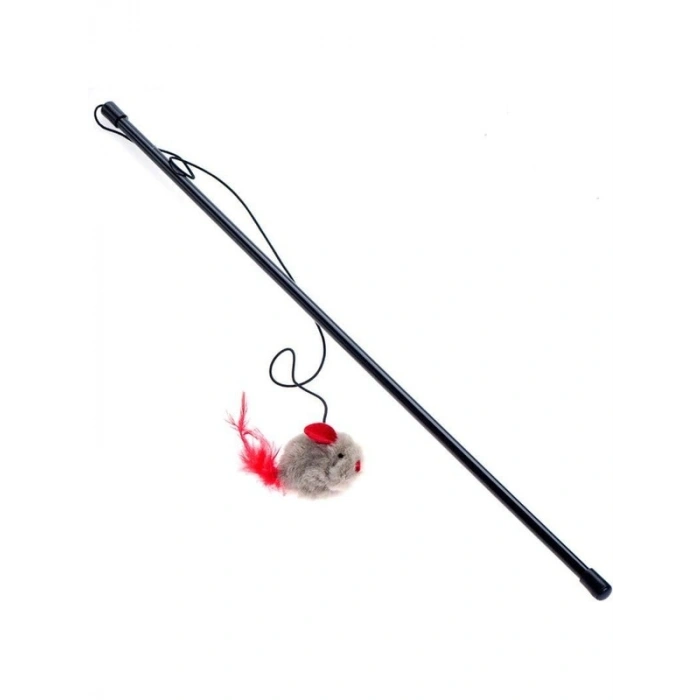 Sesli Peluş Hayvan Figürlü Oltası Kedi Oyuncağı, Eğlenceli