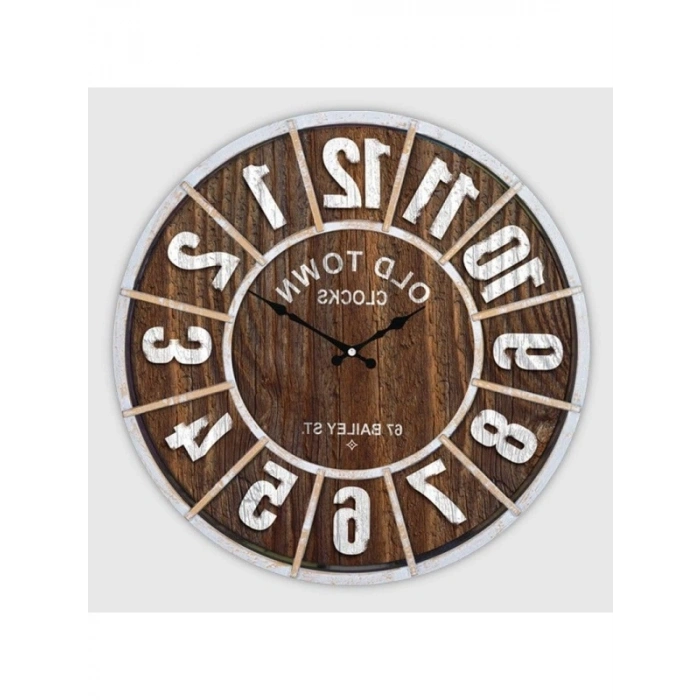 Sessiz Akar Rakamlı Duvar Saati, 50 cm, Fındık - Beyaz