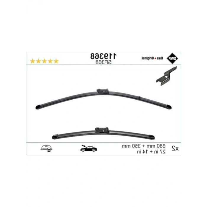 Set Silecek Takımı, 680 ve 350 mm Boyutları ile Uyumlu