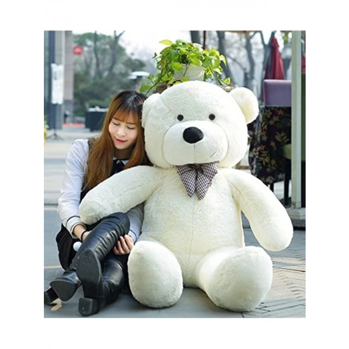 Sevgiliye HEDİYE- 160 cm İthal Kumaş Papyonlu DEV Boy Peluş Ayı Beyaz
