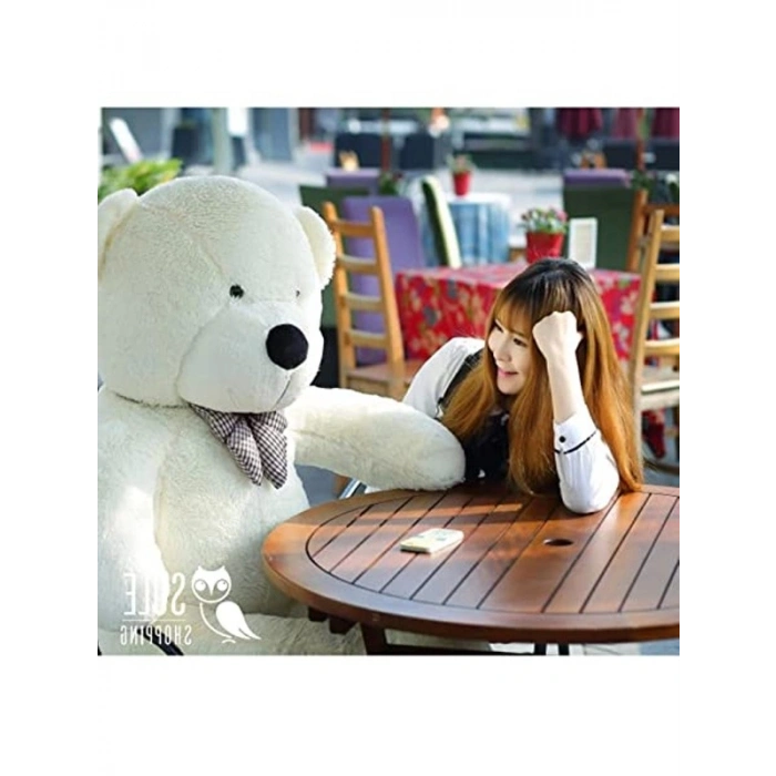 Sevgiliye HEDİYE- 160 cm İthal Kumaş Papyonlu DEV Boy Peluş Ayı Beyaz