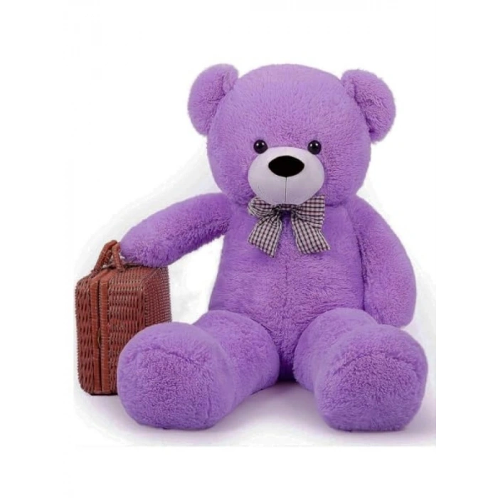 Sevimli 80 cm Papyonlu Peluş Ayı - Lila Renkli Hediye
