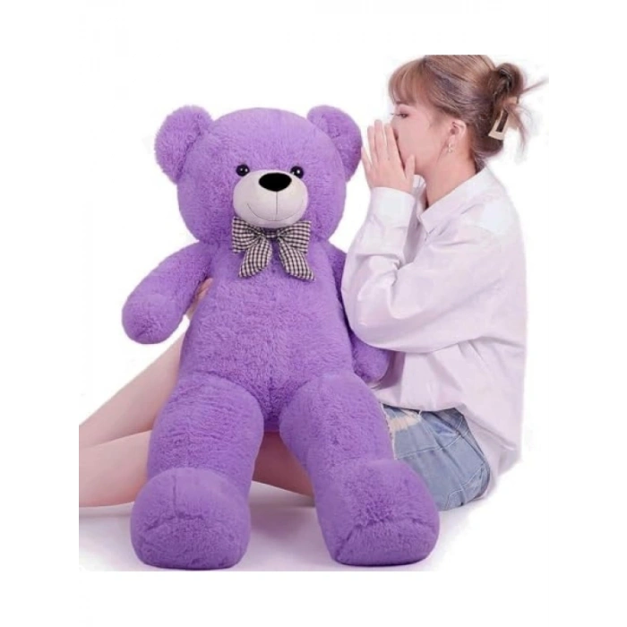 Sevimli 80 cm Papyonlu Peluş Ayı - Lila Renkli Hediye