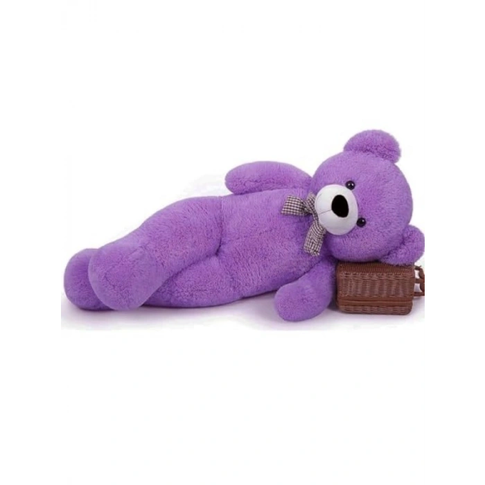 Sevimli 80 cm Papyonlu Peluş Ayı - Lila Renkli Hediye