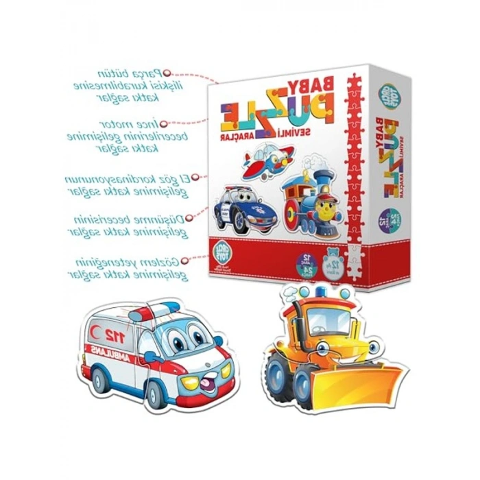 Sevimli Araçlar Temalı Bebek Puzzle Seti, Eğlenceli ve Öğretici Oyun