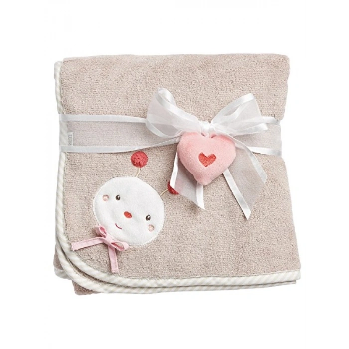 Sevimli Arı Nakışlı Kahverengi Battaniye