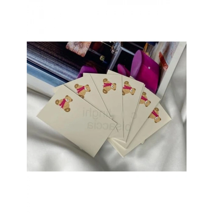 Sevimli Ayı Temalı Not Kartı - 20 Adet Hediye Kartı (8x5 cm)