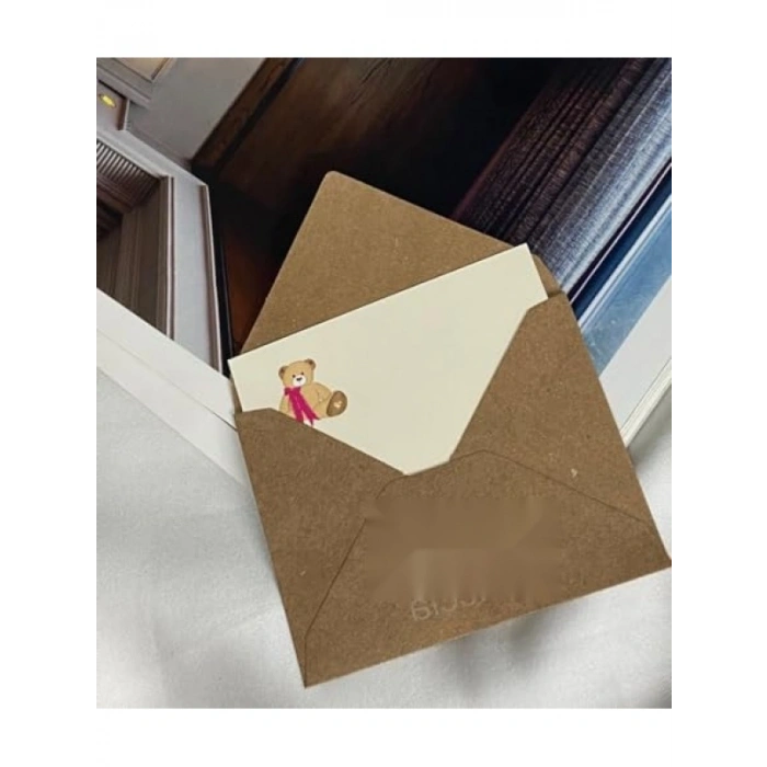 Sevimli Ayı Temalı Not Kartı - 20 Adet Hediye Kartı (8x5 cm)