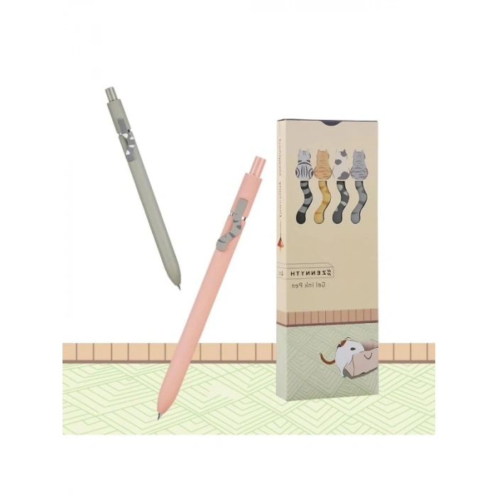 Sevimli Kedi Figürlü 4lü Jel Kalem Seti - Pastel Renkler