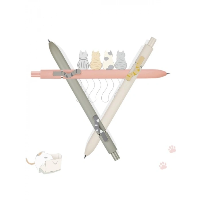 Sevimli Kedi Figürlü 4lü Jel Kalem Seti - Pastel Renkler