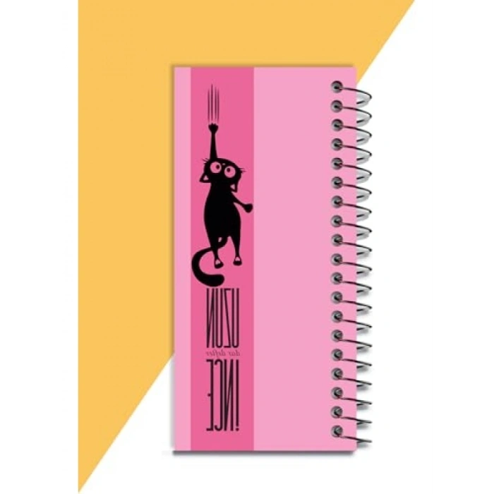 Sevimli Kedi Temalı Spiralli Not Defteri (21x10 cm, 120 Sayfa)