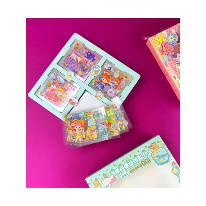 Sevimli Kız Tasarımlı 100lü Şeffaf Sticker
