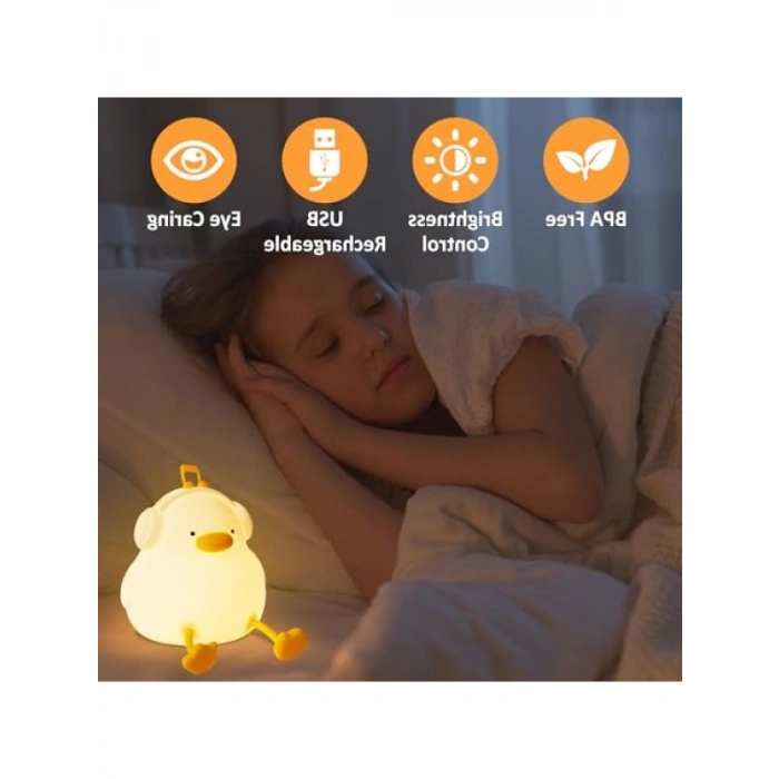 Sevimli Ördek Gece Lambası - Şarj Edilebilir ve Müzikli