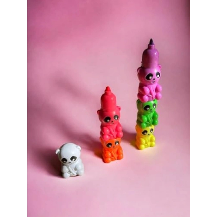 Sevimli Panda Şeklinde 5 Renkli Fosforlu Kalem Seti