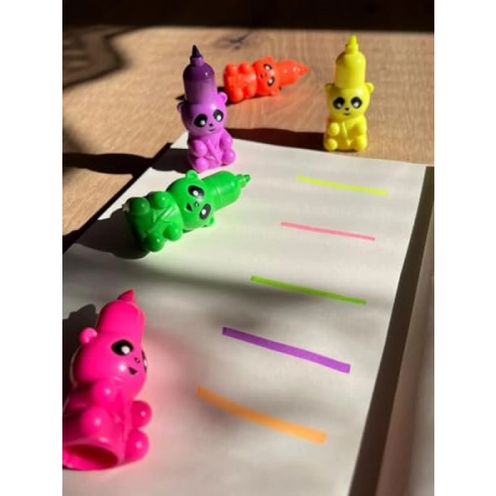 Sevimli Panda Şeklinde 5 Renkli Fosforlu Kalem Seti