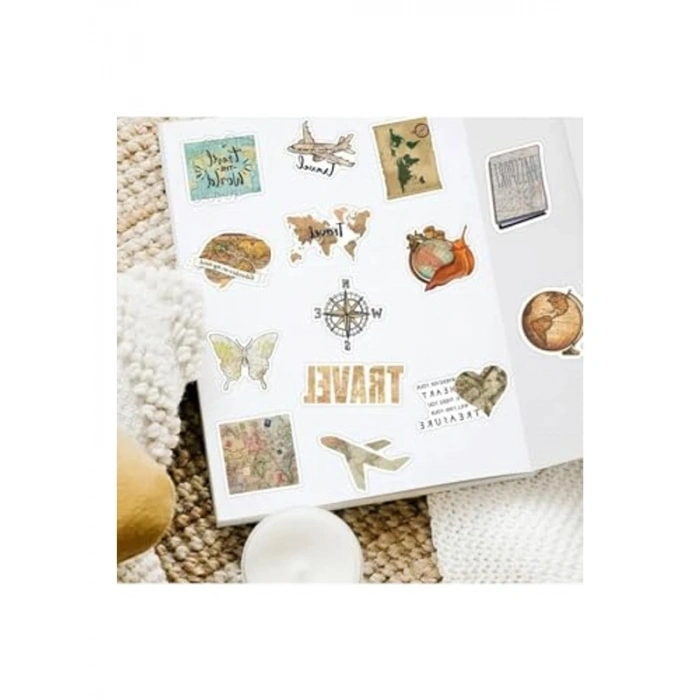 Seyahat Sticker Seti, 50li Vintage Harita Temalı