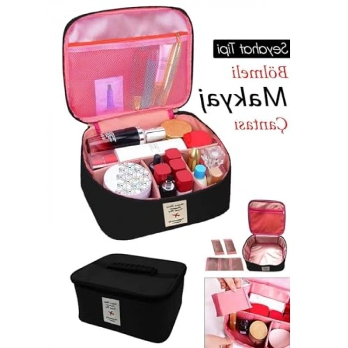 Seyahat Tipi Makyaj Organizeri - Bölmeli (Siyah)