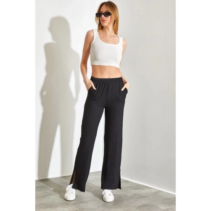 Shade Beli Lastikli Palazzo Yan Yırtmaçlı Pantolon