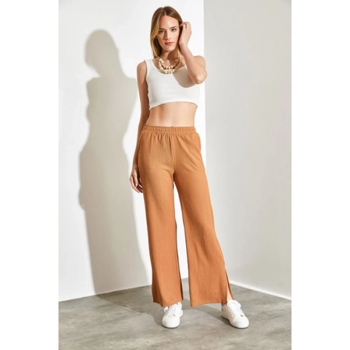 Shade Beli Lastikli Palazzo Yan Yırtmaçlı Pantolon