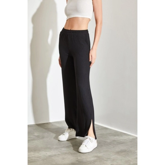 Shade Beli Lastikli Palazzo Yan Yırtmaçlı Pantolon