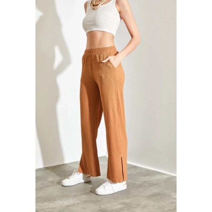 Shade Beli Lastikli Palazzo Yan Yırtmaçlı Pantolon
