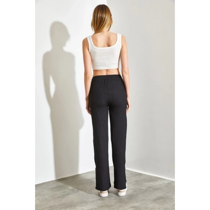 Shade Beli Lastikli Palazzo Yan Yırtmaçlı Pantolon