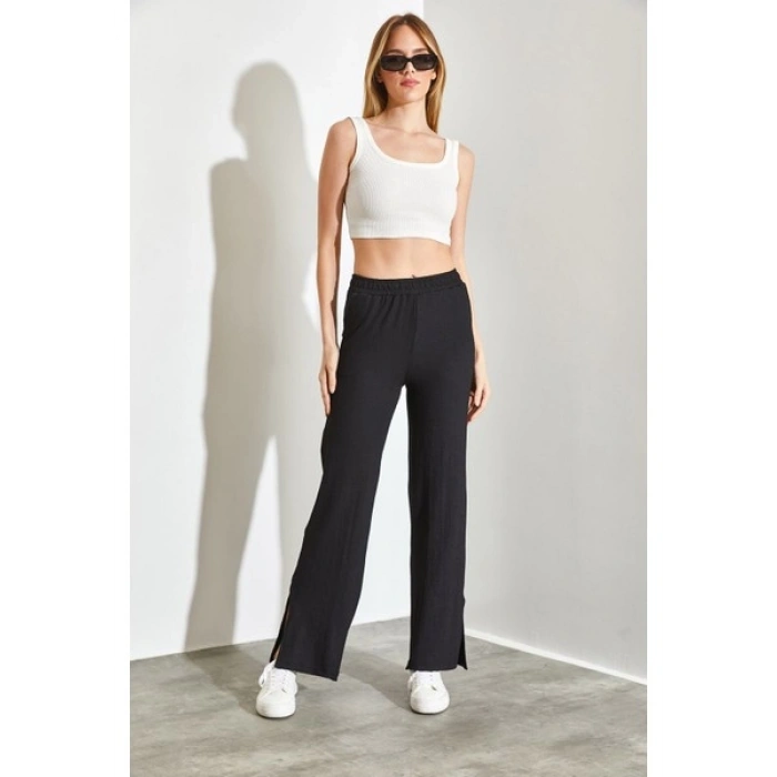 Shade Beli Lastikli Palazzo Yan Yırtmaçlı Pantolon