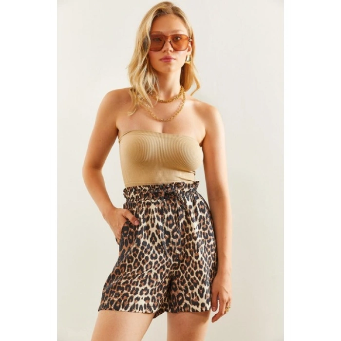 Shade Kadın Leopar Desenli Cep Detaylı Şort & Bermuda